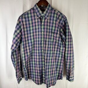 Peter Millar Mens Medium Button Down Shirt Navy Multi Plaid Casual Business